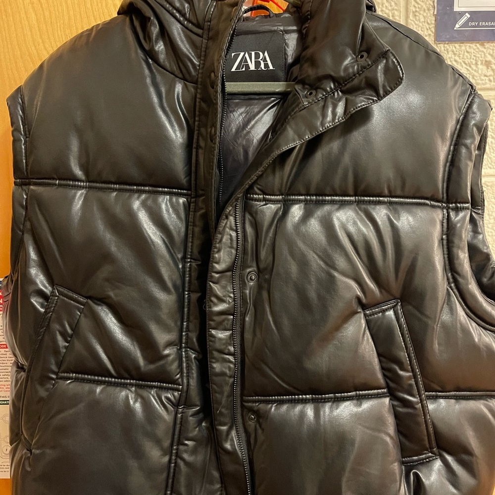 Zara leather puffer vest